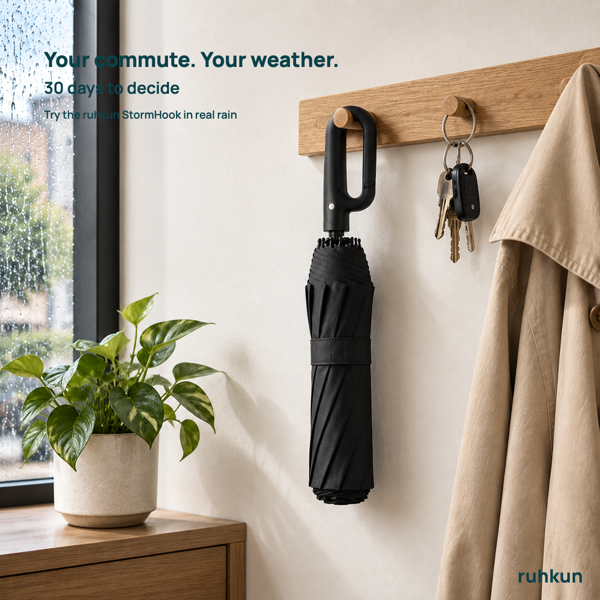 StormHook hanging on a coat hook by the door